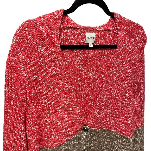Nic + Zoe V Neck Button Front Warm Ember Cardigan Sweater Multi Striped Size XL - Picture 4 of 7